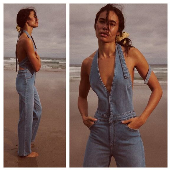 ZARA DENIM HALTER NECK JUMPSUIT - Picture 3 of 7